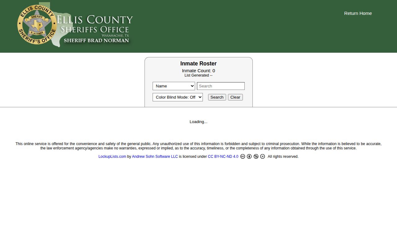 Ellis County current custody roster search