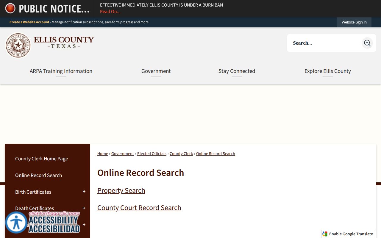Ellis County court record search for booking disposition