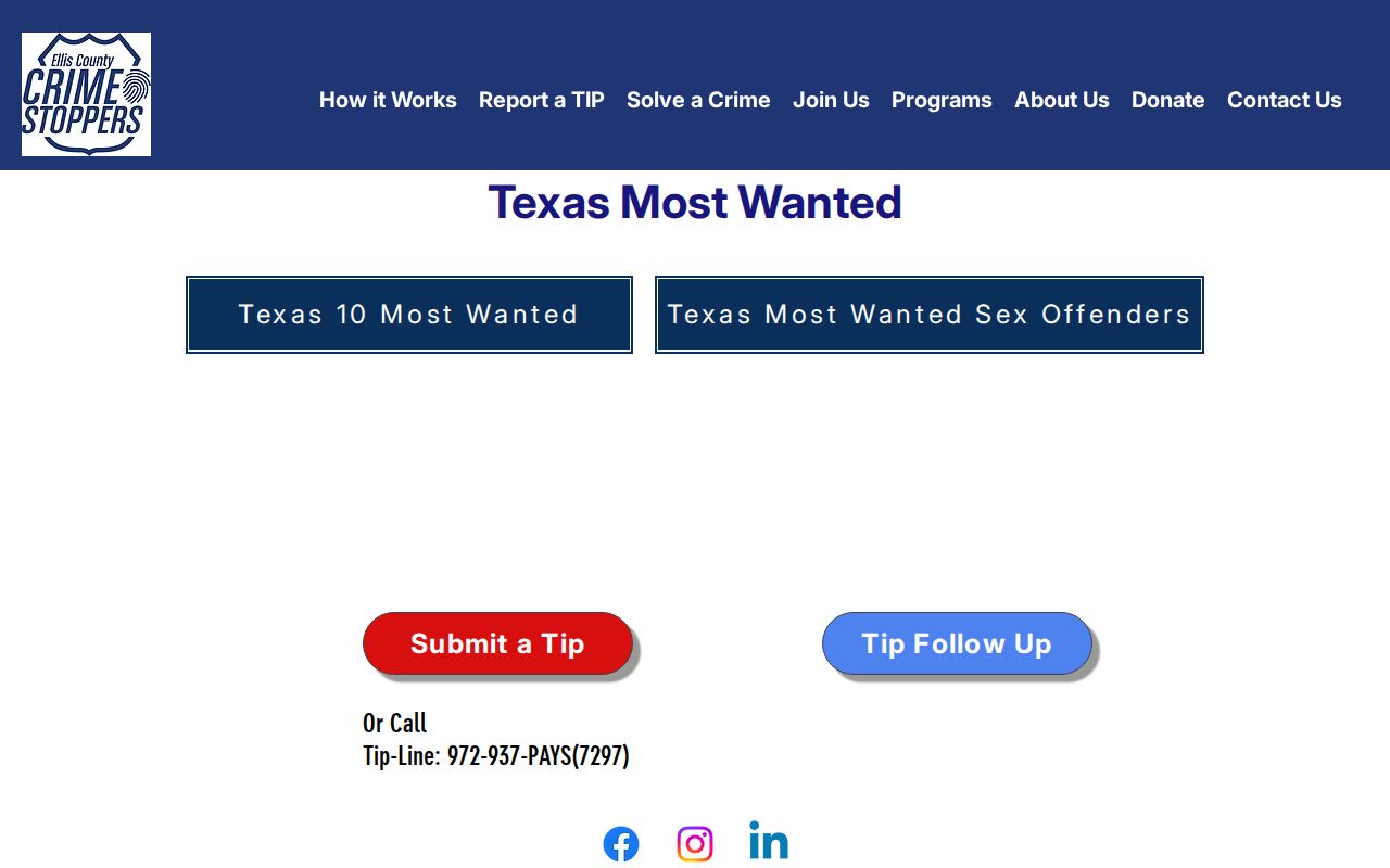 Ellis County Crime Stoppers warrant tip information