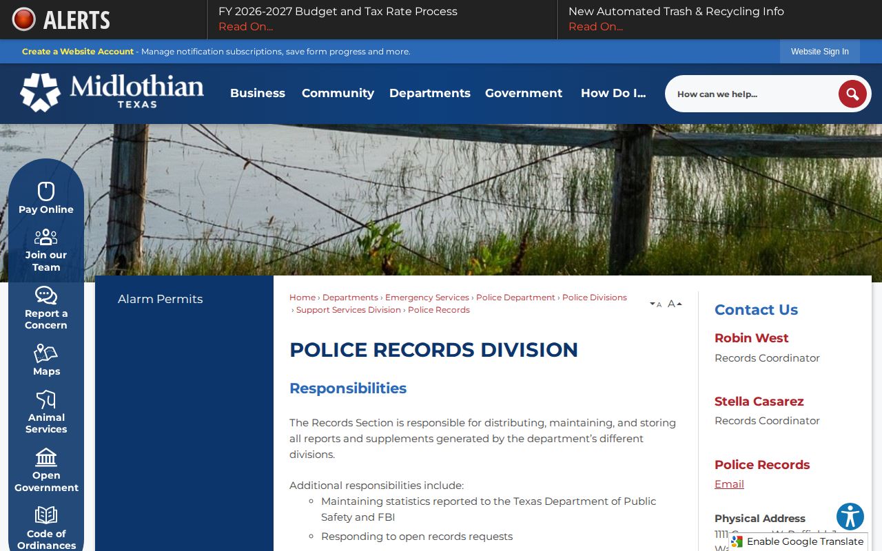 Midlothian Police Records arrest-record source page